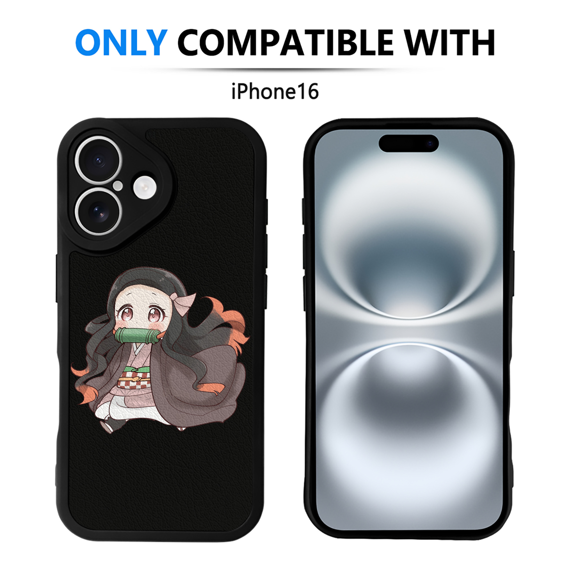 （画像用） 鬼滅の刃（きめつのやいば）竈門 禰󠄀豆子／かまど ねずこ Kamado Nezuko 【iPhone 16シリーズ対応】シリコンスマホケース（レザー調） 材質：シリコン